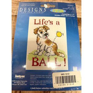 Lifes A Ball Dog Cross Stitch Kit - Janlynn Designs For The Needle - 14-Count Ai